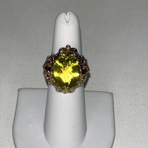 NWOT Gems en Vogue Genuine Oro Verde Quartz Rhodonite Pink Topaz Designer Ring